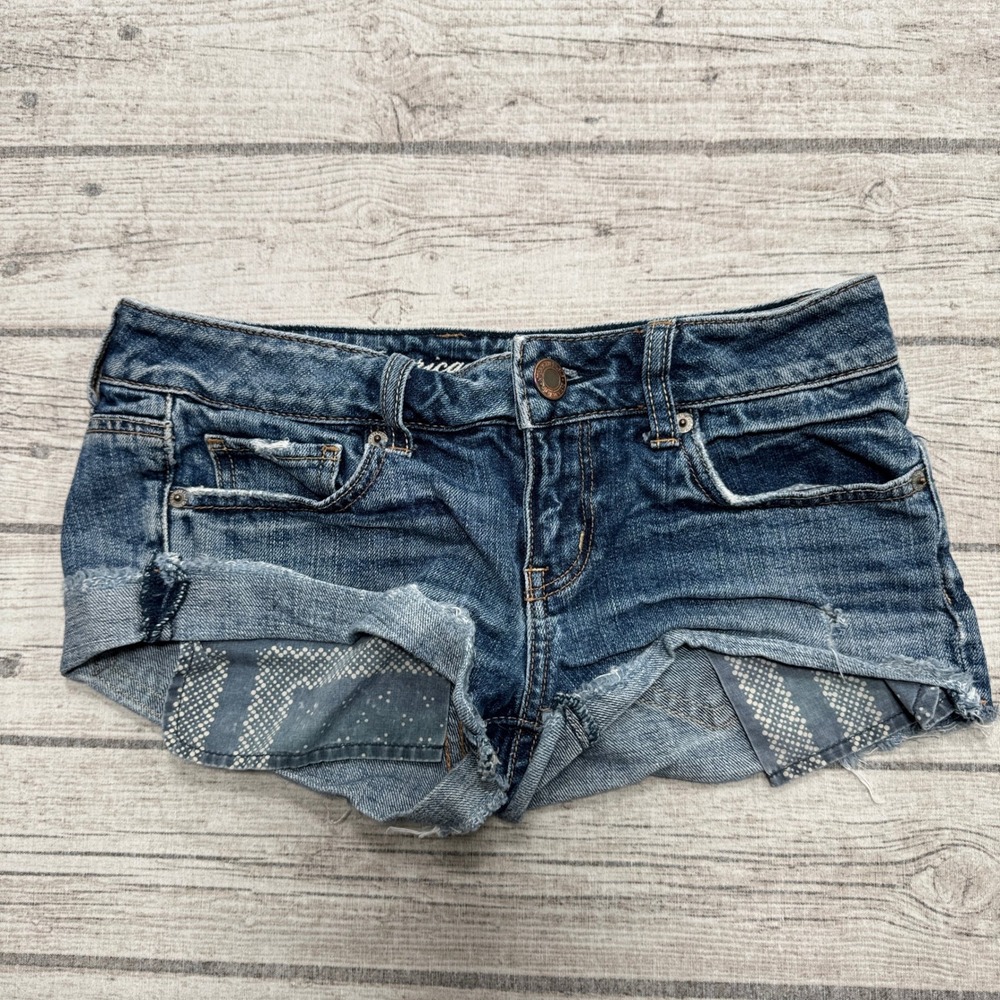 American Eagle Booty Shorts Women's 0 Blue Denim Low Rise Cutoff Distressed Boho